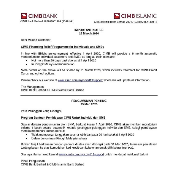 Penangguhan Bayaran CIMB Bank