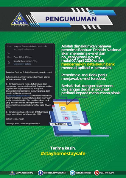 15Pengumuman LHDNM mengenai penerima BPN akan menerima emel e kemaskini