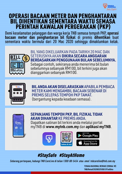 16Operasi Bacaan Meter dan Penghantaran Bil Fizikal di premis diberhentikan untuk sementara waktu sepanjang PKP