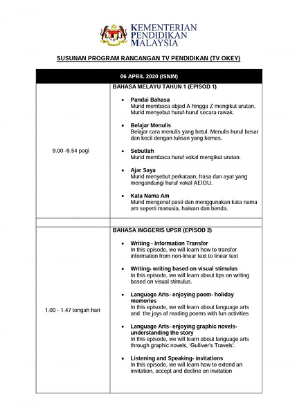 3Susunan Program Rancangan TV Pendidikan TV Okey KPM 1