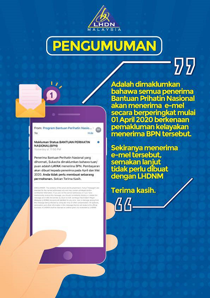Makluman kepada penerima BPN melalui E mel kelayakan