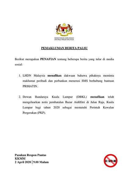 Pemakluman Berita Palsu 2 April 2020 7 mlm