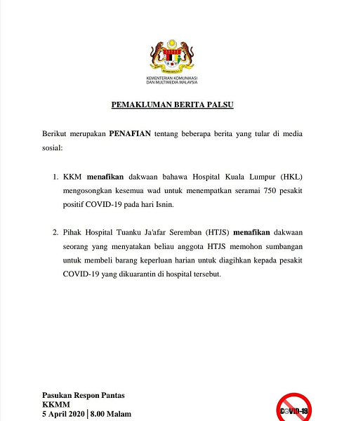 Pemakluman Berita Palsu 5 April 2020 8 mlm