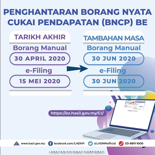 Penghantaran Borang Nyata Cukai Pendapatan BNCP BE