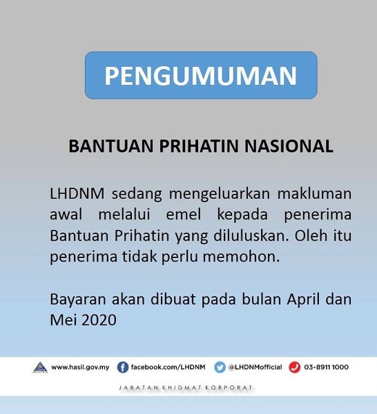 Pengumuman Bantuan Prihatin Nasional
