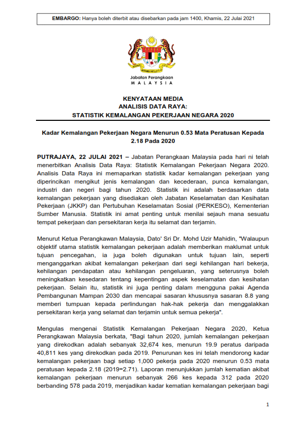 1STATISTIK KEMALANGAN PEKERJAAN NEGARA 2020