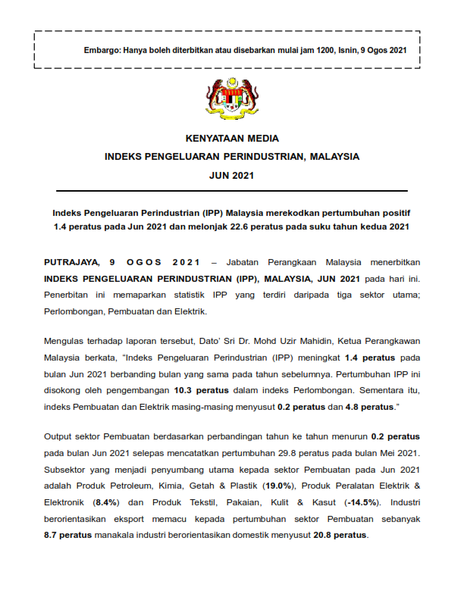1INDEKS PENGELUARAN PERINDUSTRIAN MALAYSIA JUN 2021