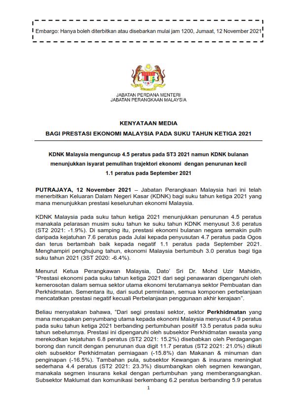 1PRESTASI EKONOMI MALAYSIA PADA SUKU TAHUN KETIGA 2021
