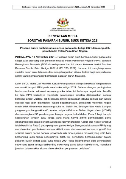 1SOROTAN PASARAN BURUH SUKU KETIGA 2021