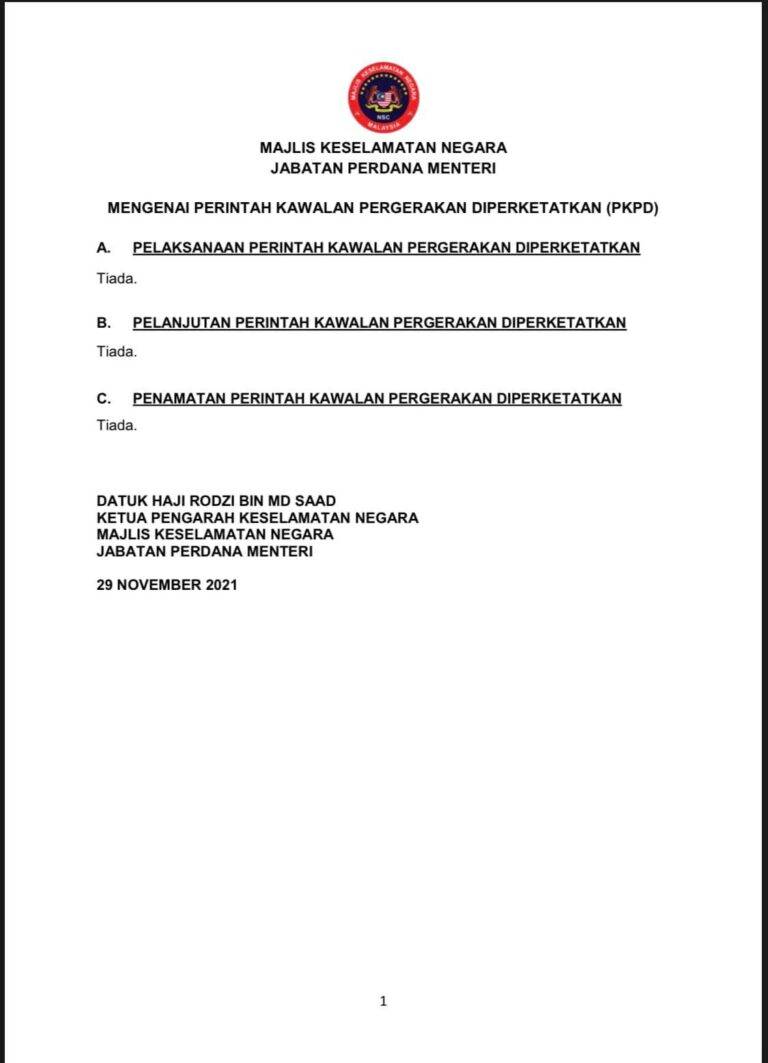 KENYATAAN MEDIA KETUA PENGARAH KESELAMATAN NEGARA MENGENAI PERINTAH KAWALAN PERGERAKAN DIPERKETATKAN PKPD 29 NOVEMBER 2021 1