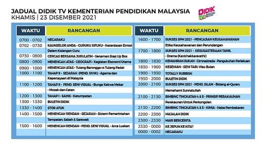 1Jadual DidikTV KPM Khamis Ahad 23 26 Disember 2021