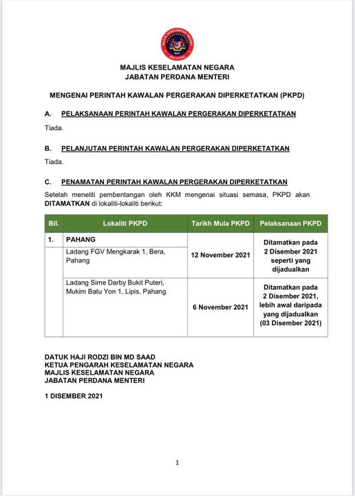 KENYATAAN MEDIA KETUA PENGARAH KESELAMATAN NEGARA MENGENAI PERINTAH KAWALAN PERGERAKAN DIPERKETATKAN PKPD 01 DISEMBER 2021 1
