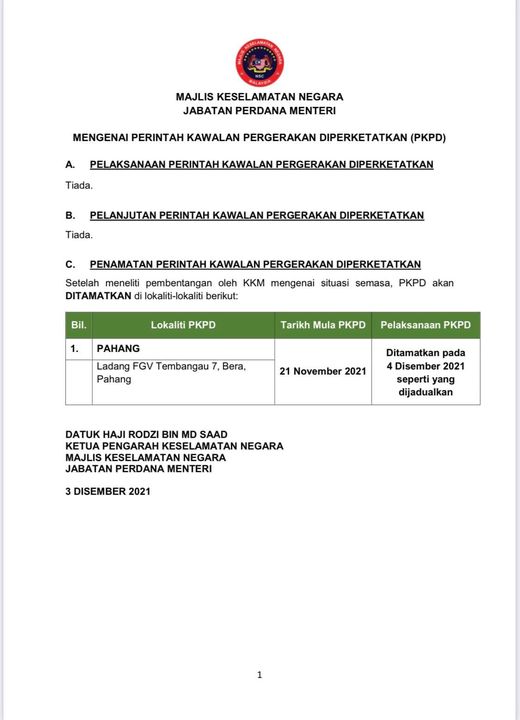 KENYATAAN MEDIA KETUA PENGARAH KESELAMATAN NEGARA MENGENAI PERINTAH KAWALAN PERGERAKAN DIPERKETATKAN PKPD 03 DISEMBER 2021 1
