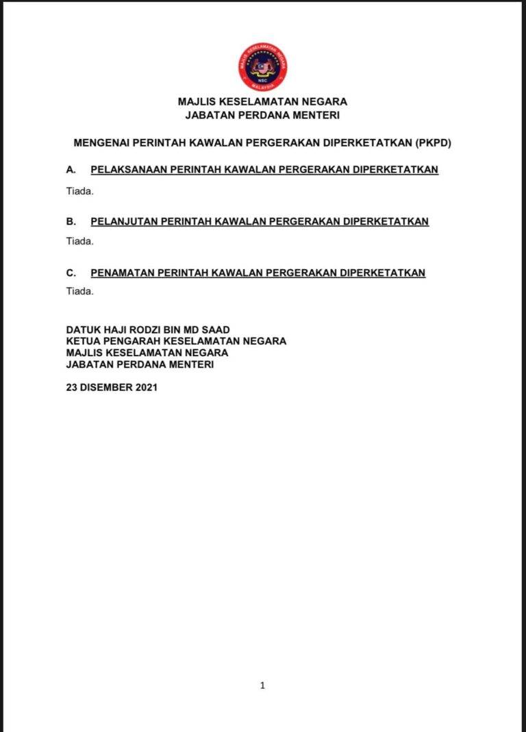 KENYATAAN MEDIA KETUA PENGARAH KESELAMATAN NEGARA MENGENAI PERINTAH KAWALAN PERGERAKAN DIPERKETATKAN PKPD 23 DISEMBER 2021 1