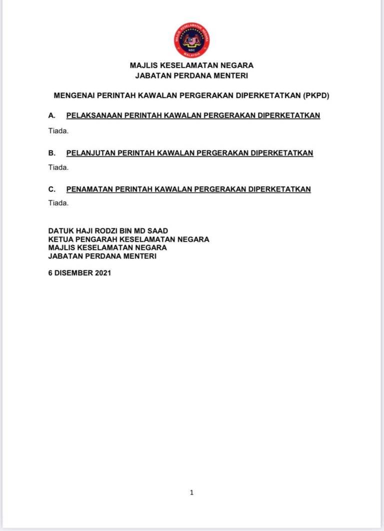 KENYATAAN MEDIA KETUA PENGARAH KESELAMATAN NEGARA MENGENAI PERINTAH KAWALAN PERGERAKAN DIPERKETATKAN PKPD 6 DISEMBER 2021 1