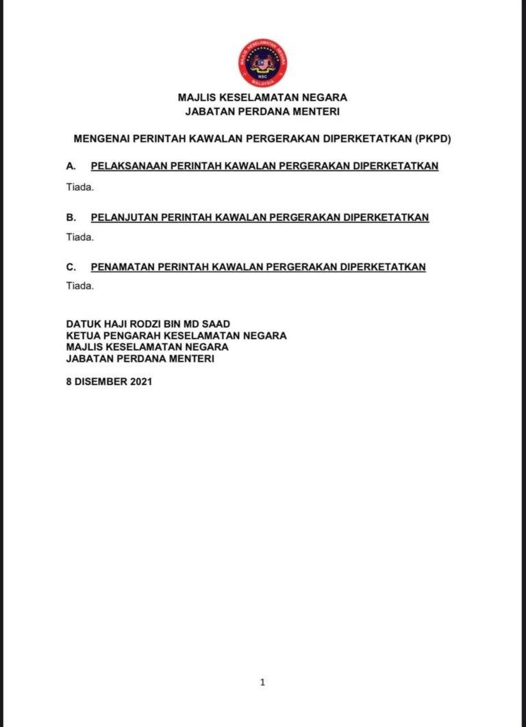 KENYATAAN MEDIA KETUA PENGARAH KESELAMATAN NEGARA MENGENAI PERINTAH KAWALAN PERGERAKAN DIPERKETATKAN PKPD 8 DISEMBER 2021 1